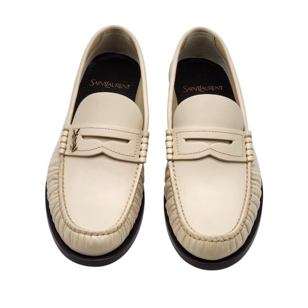 Saint Laurent Cream Leather Penny Loafers - Picture 2 of 2